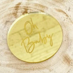 Allspex Gold Laser Cut Plaque 'Oh Baby' Cake Toppers, Plaques & Candles