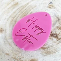 Allspex Pink Laser Cut Gift Tag ' Happy Easter' Cursive Cake Toppers, Plaques & Candles
