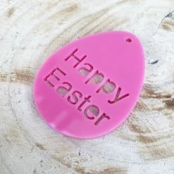 Allspex Cake Toppers, Plaques & Candles Pink Laser Cut Gift Tag 'Happy Easter' Block