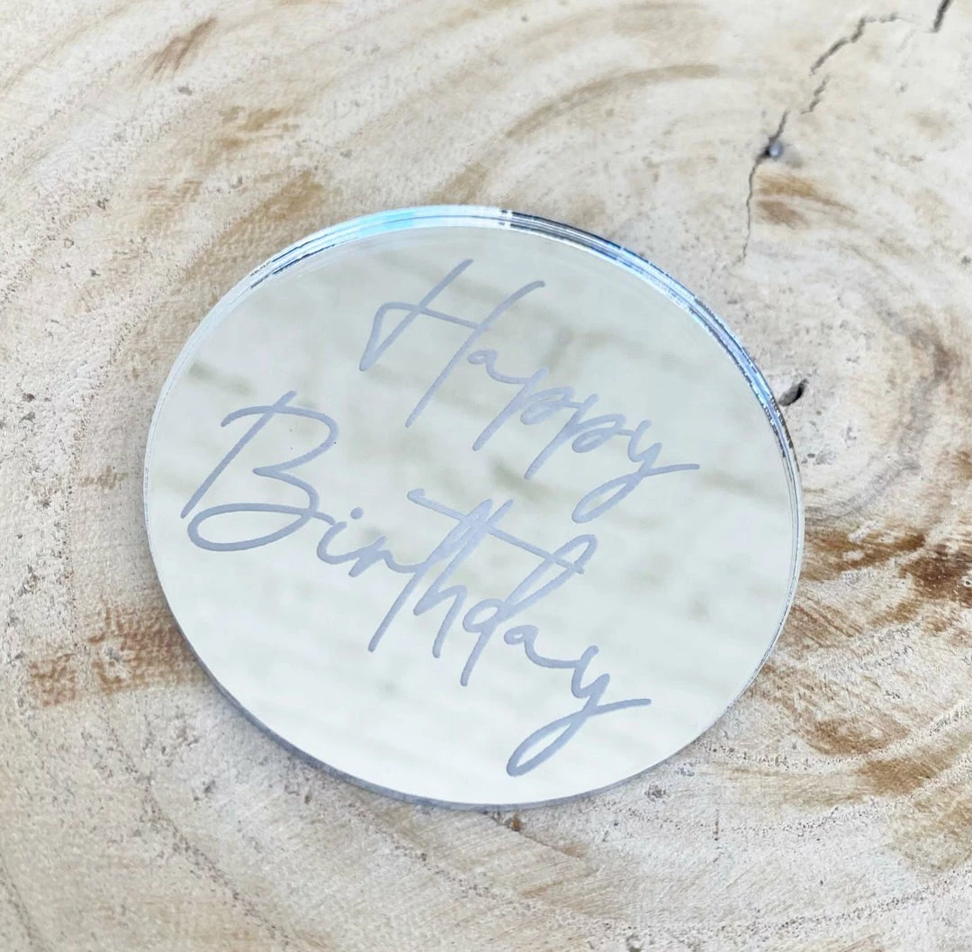 Allspex Cake Toppers, Plaques & Candles Silver Laser Cut Gift Tag 'Happy Birthday" 3 Allspex Cake Toppers, Plaques & Candles Silver Laser Cut Gift Tag 'Happy Birthday"