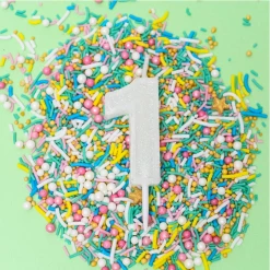 Cake And Candle Mini NUMBER White Glitter Candles