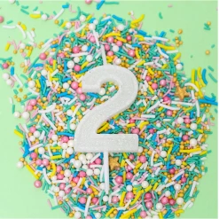 Cake And Candle Mini NUMBER White Glitter Candles
