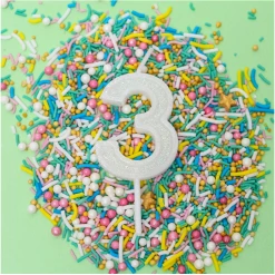 Cake And Candle Mini NUMBER White Glitter Candles
