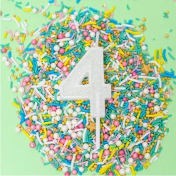 Cake And Candle Mini NUMBER White Glitter Candles