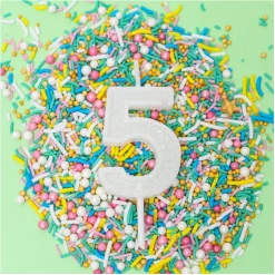 Cake And Candle Mini NUMBER White Glitter Candles