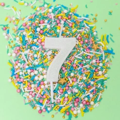 Cake And Candle Mini NUMBER White Glitter Candles