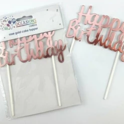 Mint Cake And Party Cardboard Rose Gold Happy Birthday Cake Topper