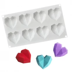 Cake Craft 8 Mini 3D Geo Hearts Silicone Mould