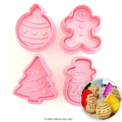 Cake Craft Cutters, Embossers, Debossers Pink Christmas Plunger Cutters - Pack Of 4