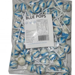 Mint Cake And Party Lollies, Fairy Floss & Chocolate Ball Lollipops - Blue 1kg Bag