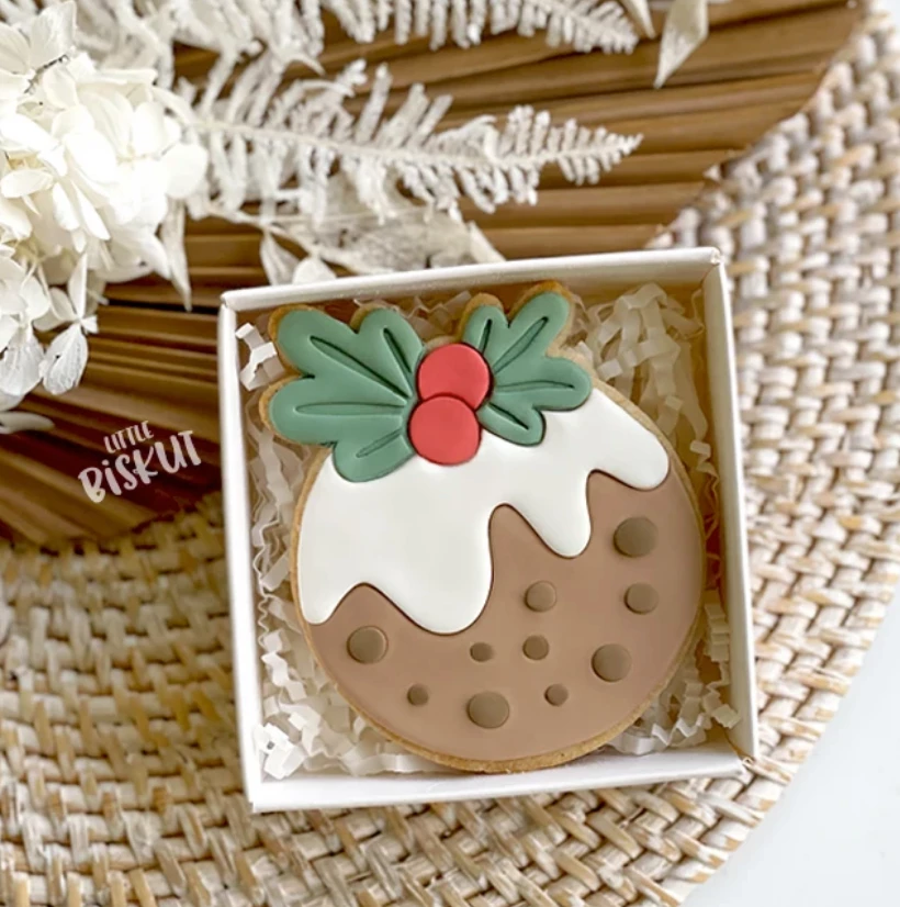 Little Biskut Cutters, Embossers, Debossers Large Christmas Pudding Cutter & Embosser Set 4 Little Biskut Cutters, Embossers, Debossers Large Christmas Pudding Cutter & Embosser Set