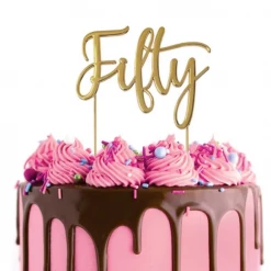 Cake Craft Cake Toppers, Plaques & Candles Fifty Metal Topper | Gold