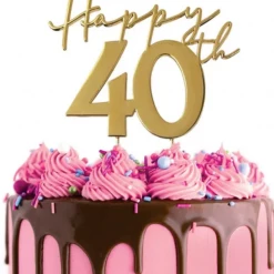 Cake Craft Happy 40th Metal Topper | Gold Cake Toppers, Plaques & Candles
