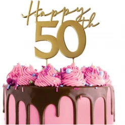 Cake Craft Happy 50th Metal Topper | Gold Cake Toppers, Plaques & Candles