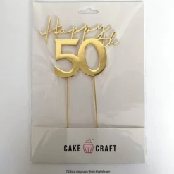Cake Craft Happy 50th Metal Topper | Gold Cake Toppers, Plaques & Candles