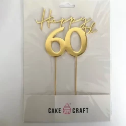 Cake Craft Cake Toppers, Plaques & Candles Happy 60th Metal Topper | Gold