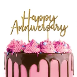 Cake Craft Cake Toppers, Plaques & Candles Happy Anniversary Metal Topper | Gold
