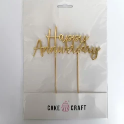 Cake Craft Cake Toppers, Plaques & Candles Happy Anniversary Metal Topper | Gold