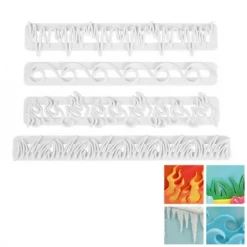 Cake Craft Waves | Fire | Ice | Grass Impression Cutter Set Of 4 Cutters, Embossers, Debossers