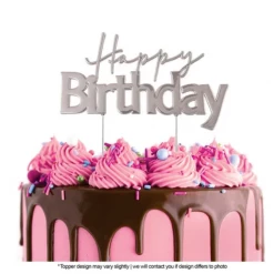 Cake Craft Cake Toppers, Plaques & Candles Happy Birthday Metal Topper | Silver | Style 1
