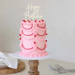 Mint Cake And Party HAPPY BIRTHDAY Gold/Clear Layered Cake Topper