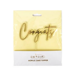 Mint Cake And Party Cake Toppers, Plaques & Candles CONGRATS Gold/Clear Layered Cake Topper