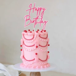 Mint Cake And Party HAPPY BIRTHDAY Hot Pink/Clear Layered Cake Topper