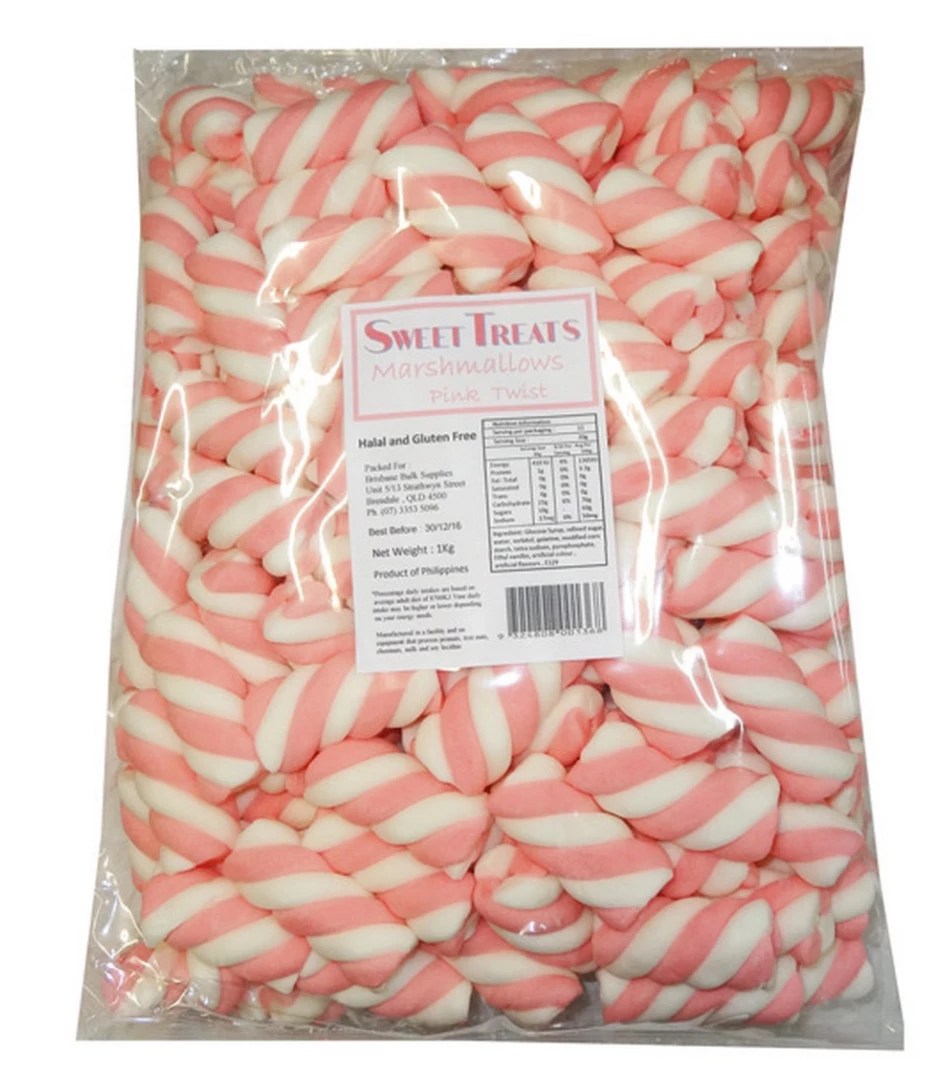 Sweet Treats Marshmallow Twists - Pink And White (1kg) 3 Sweet Treats Marshmallow Twists - Pink And White (1kg)