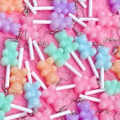 Sweet As Sugar Jewellery Candy Bear Lollipop Dangle Earrings - Pink